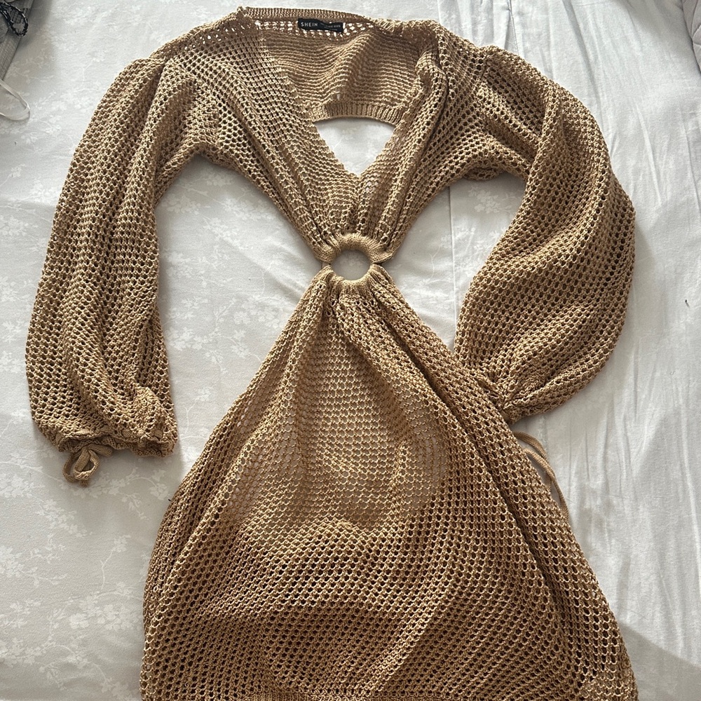 Tan Knit beach coverup Dress